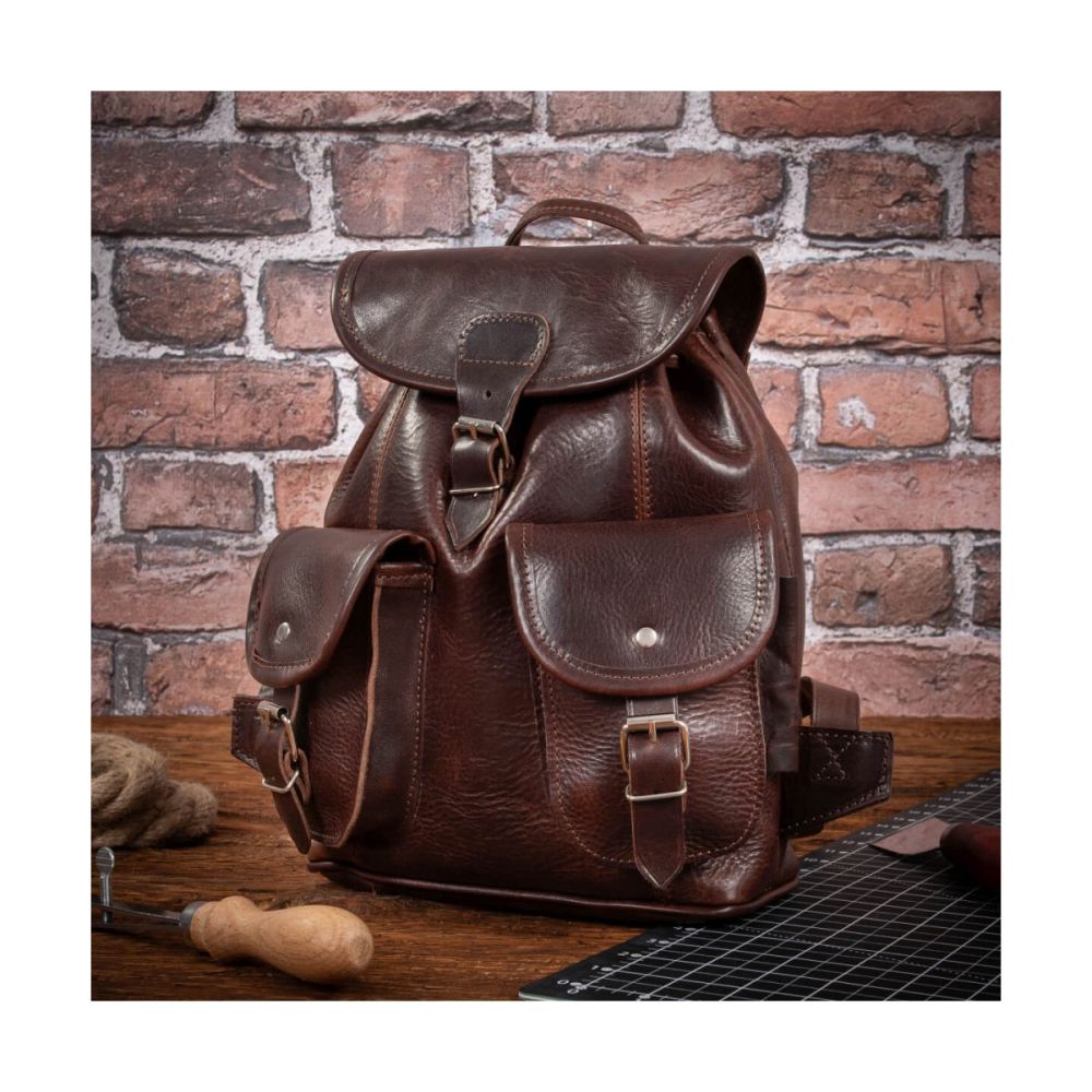 ciemnobrazowy maly plecak skorzany damski vintage belveder br21